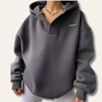 Hoodie oversized pullover mulher com gola entalhada e ombros caídos