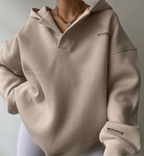 Hoodie oversized pullover mulher com gola entalhada e ombros caídos