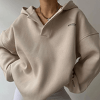 Hoodie oversized pullover mulher com gola entalhada e ombros caídos