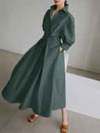 Vestido camiseiro feminino midi com botões e cinto ajustável