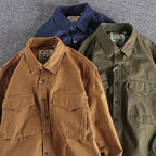 Camisa utilitária masculina casual corte slim em verde militar