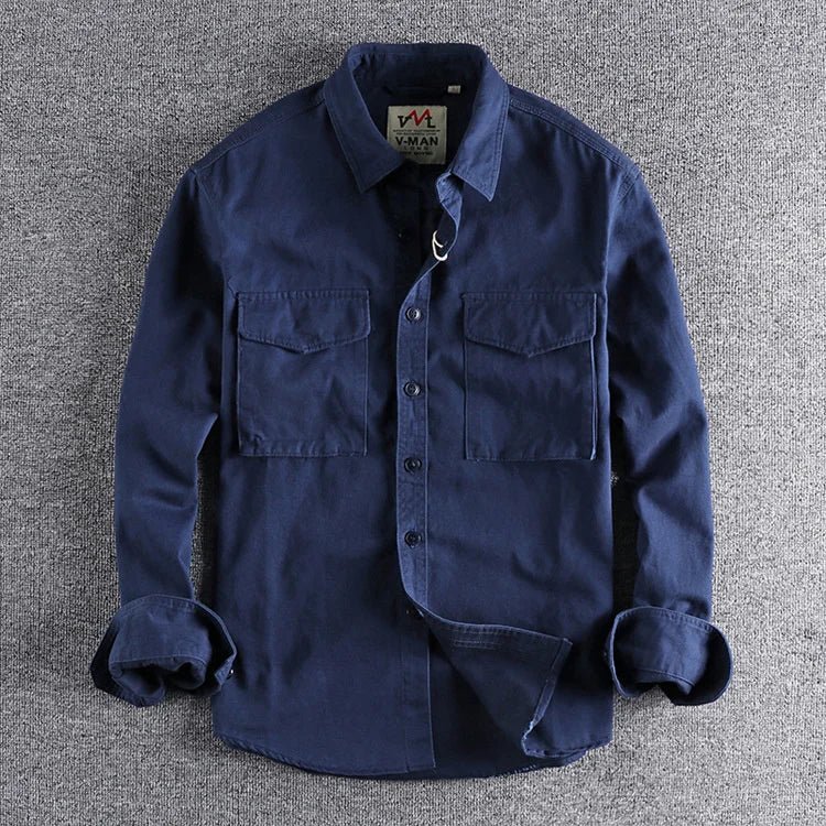 Camisa utilitária masculina casual corte slim em verde militar