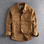 Camisa utilitária masculina casual corte slim em verde militar