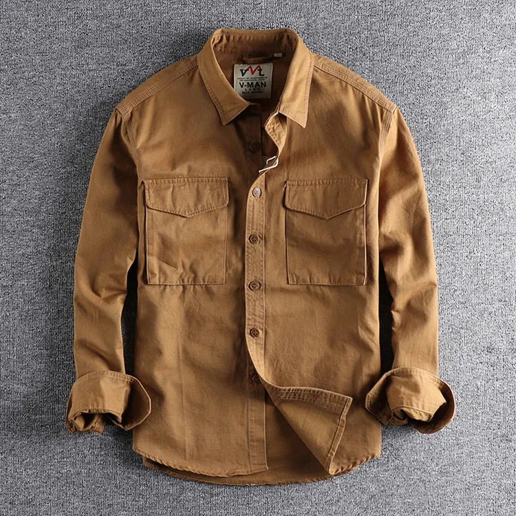 Camisa utilitária masculina casual corte slim em verde militar
