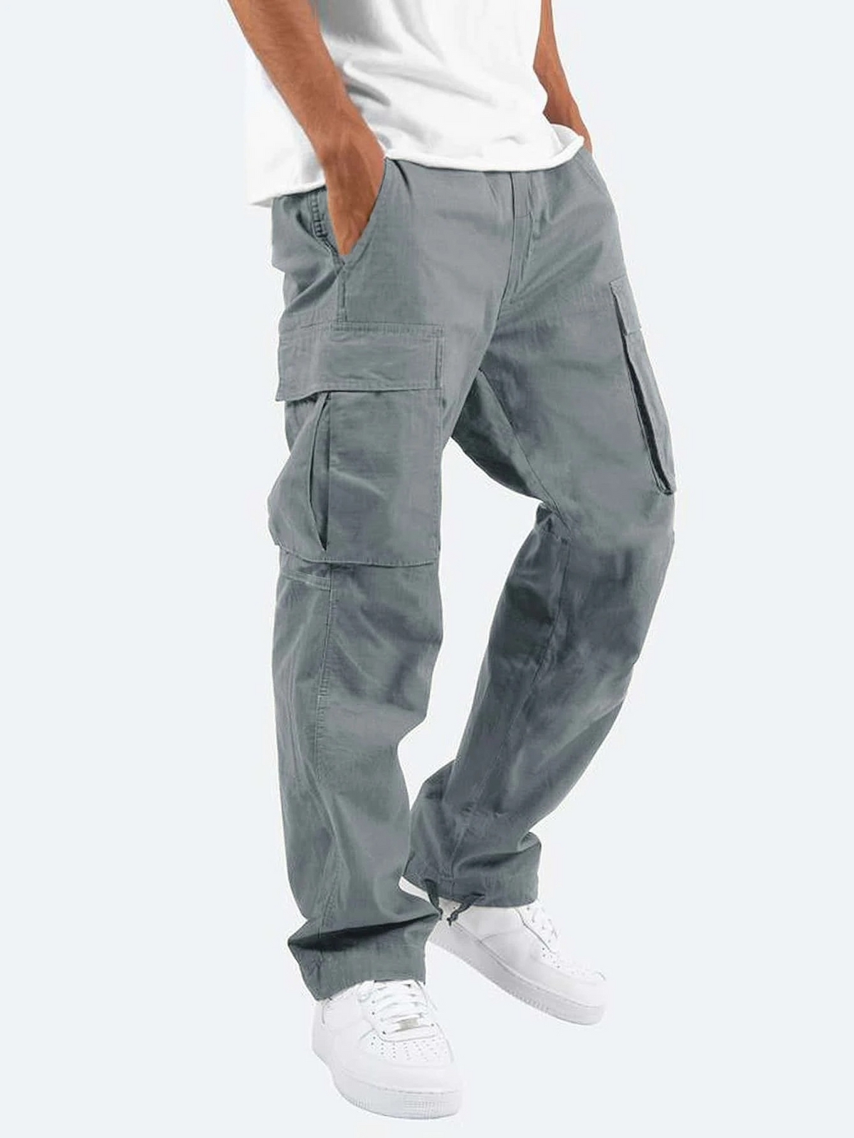Calças cargo homem corte relaxed com bolsos utilitários