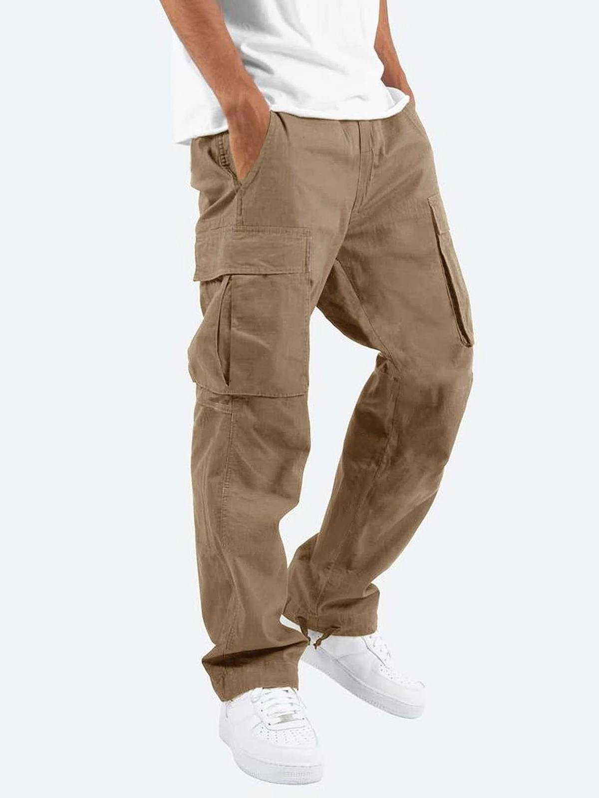Calças cargo homem corte relaxed com bolsos utilitários