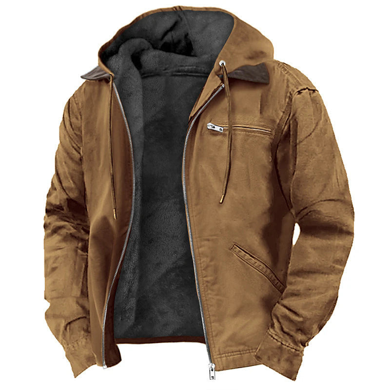 Jaqueta com capuz homem forro polar fecho zip corte relaxado