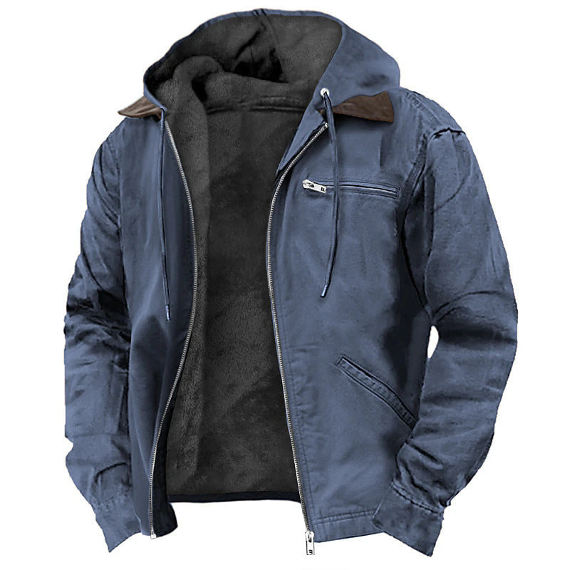 Jaqueta com capuz homem forro polar fecho zip corte relaxado