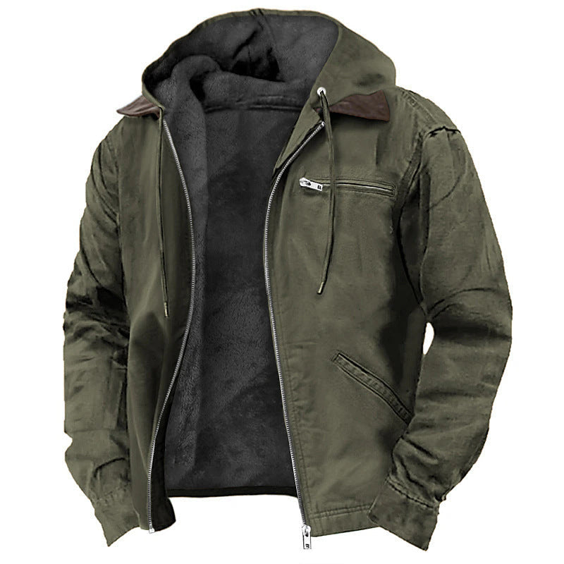 Jaqueta com capuz homem forro polar fecho zip corte relaxado