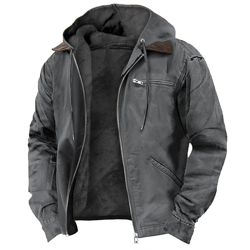 Jaqueta com capuz homem forro polar fecho zip corte relaxado