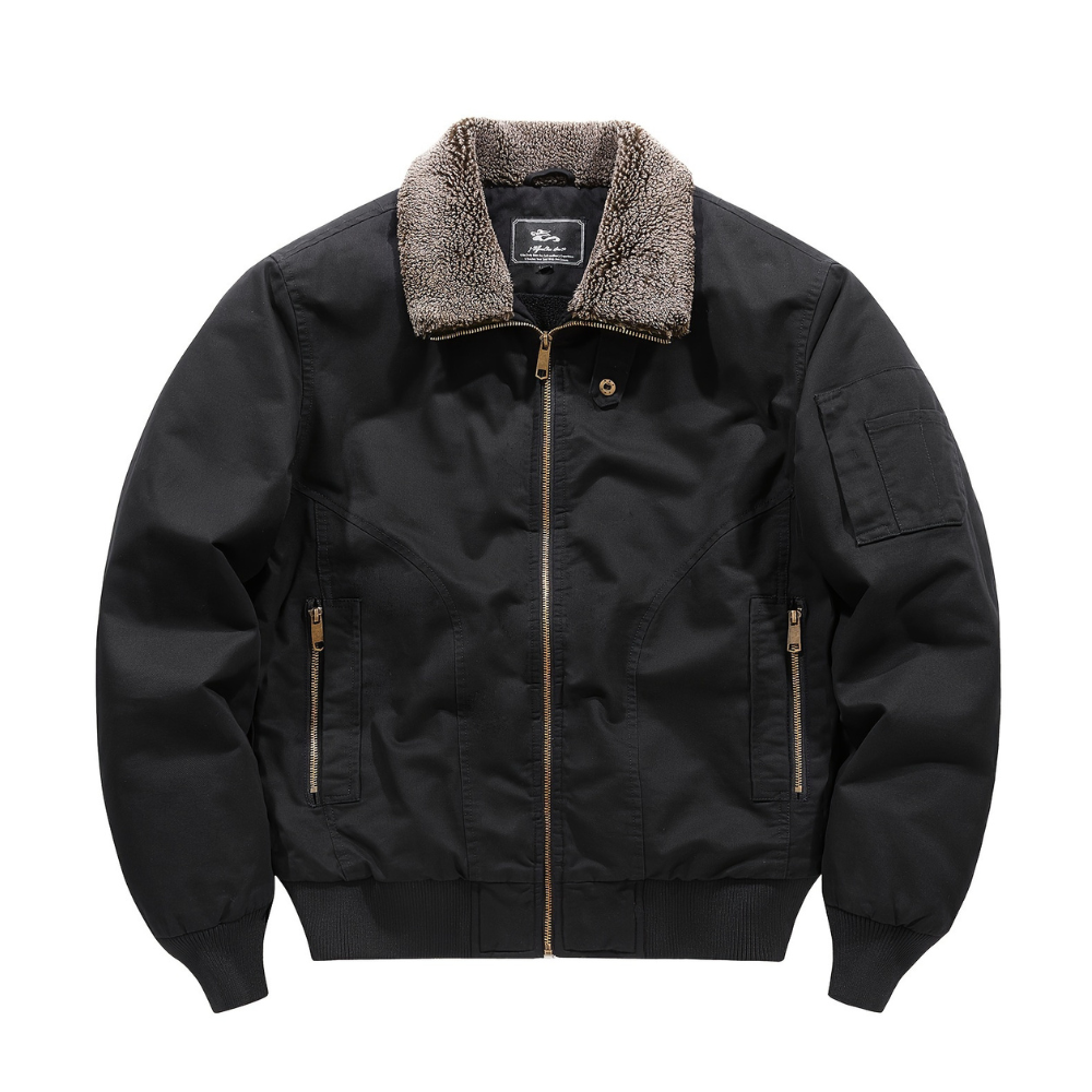 Bomber jacket homem com colarinho alto e fecho de correr