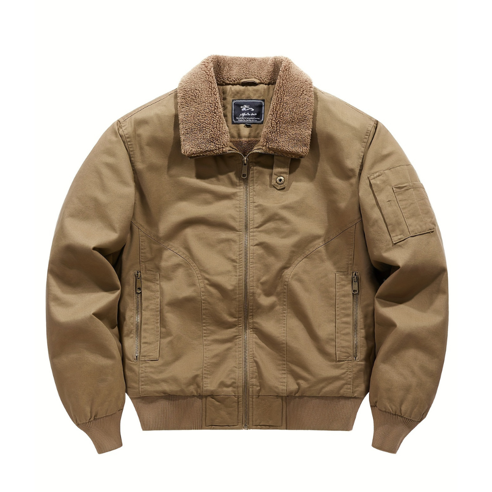 Bomber jacket homem com colarinho alto e fecho de correr