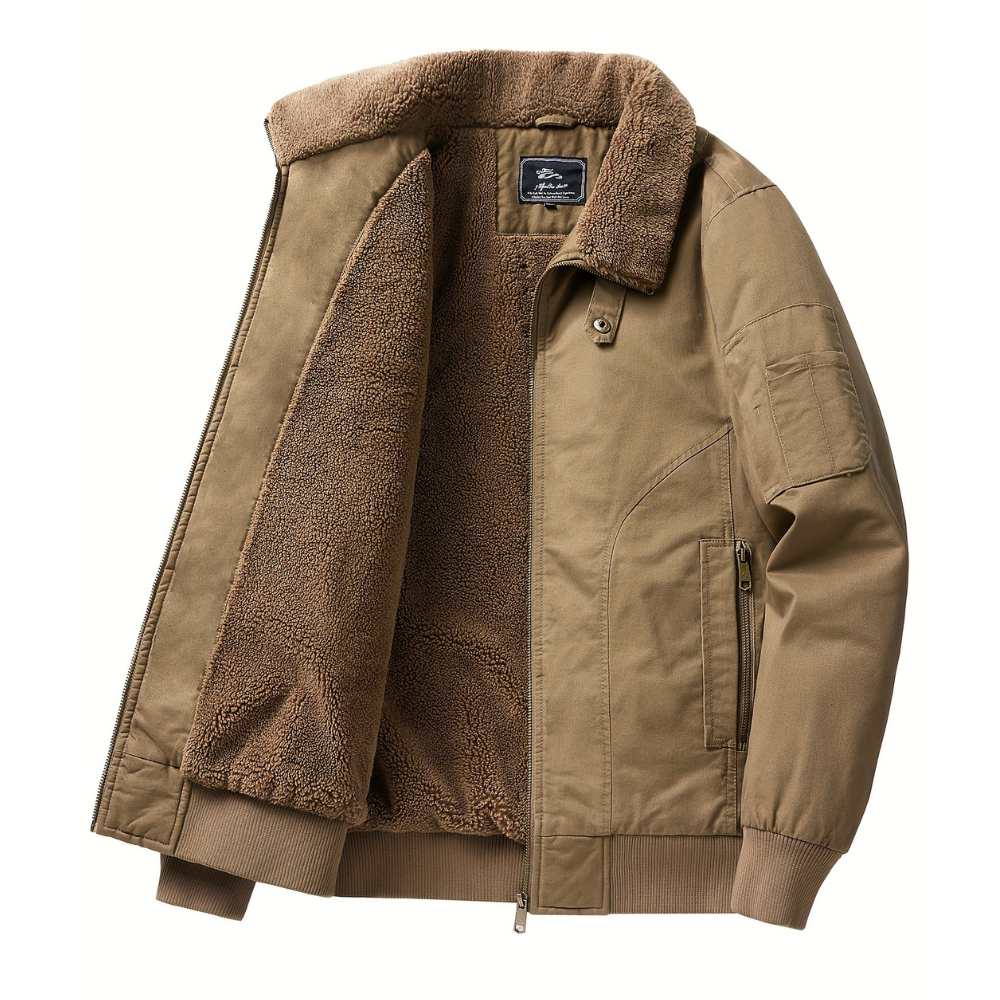 Bomber jacket homem com colarinho alto e fecho de correr