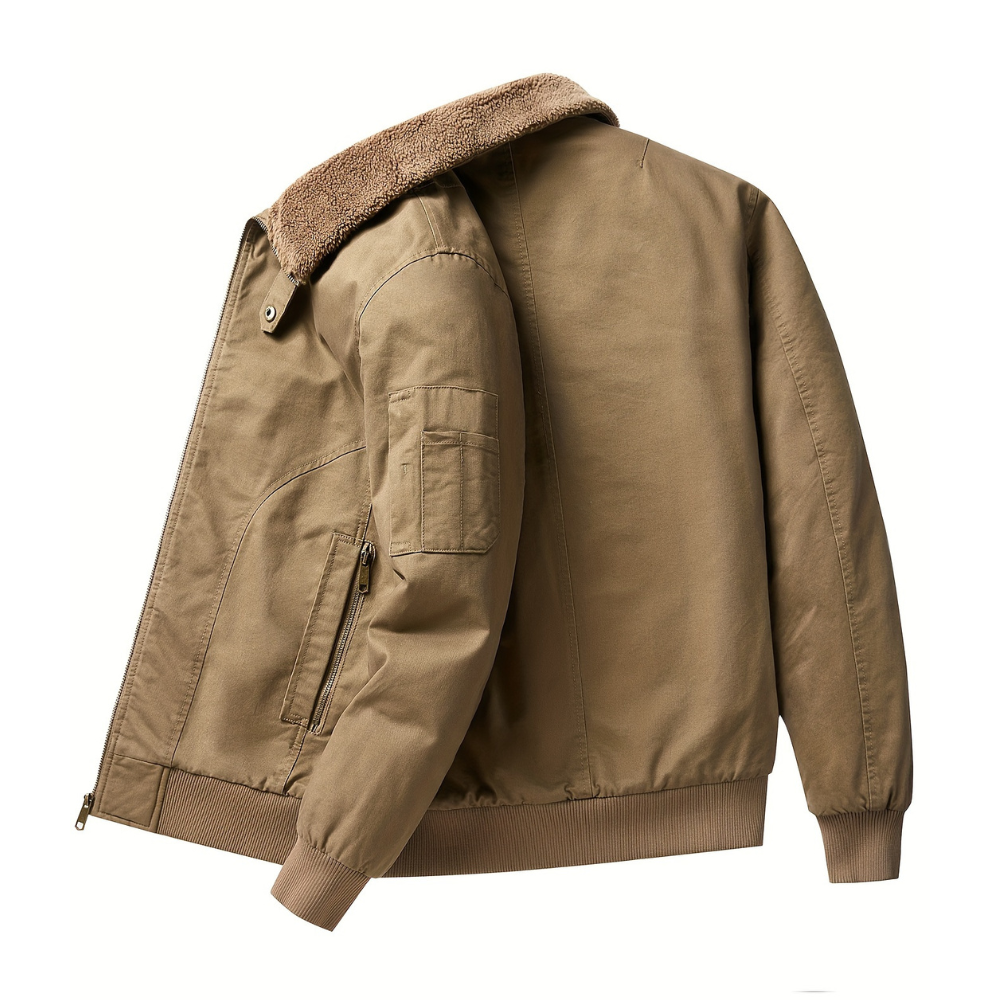 Bomber jacket homem com colarinho alto e fecho de correr