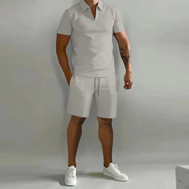 Conjunto masculino 2 peças polo e short casual respirável verão