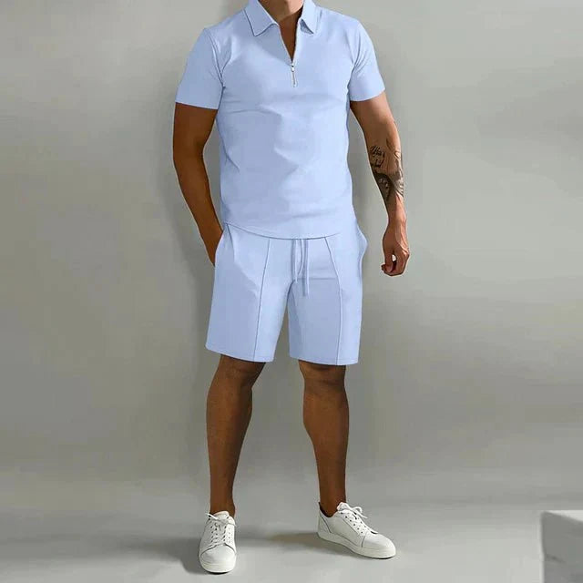 Conjunto masculino 2 peças polo e short casual respirável verão