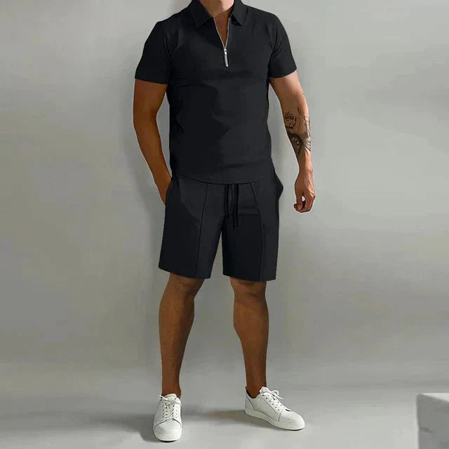 Conjunto masculino 2 peças polo e short casual respirável verão