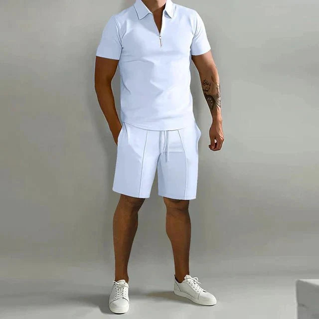 Conjunto masculino 2 peças polo e short casual respirável verão