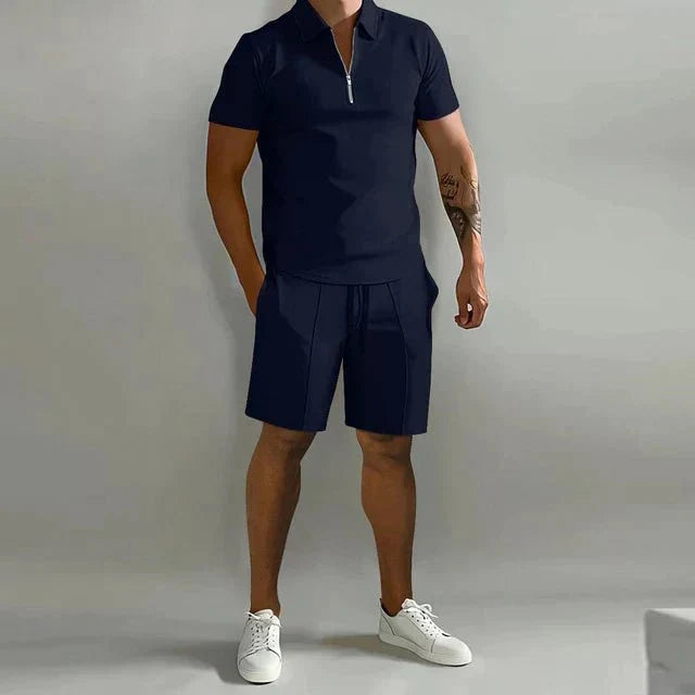 Conjunto masculino 2 peças polo e short casual respirável verão