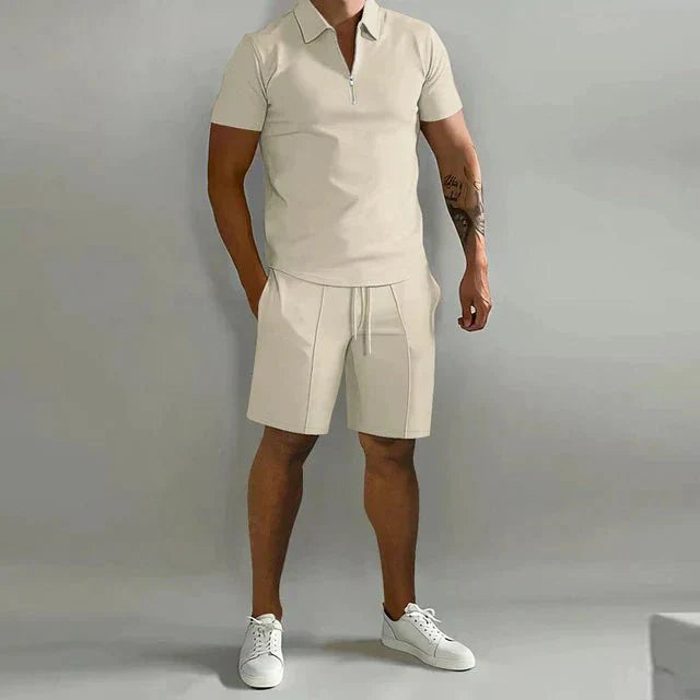 Conjunto masculino 2 peças polo e short casual respirável verão