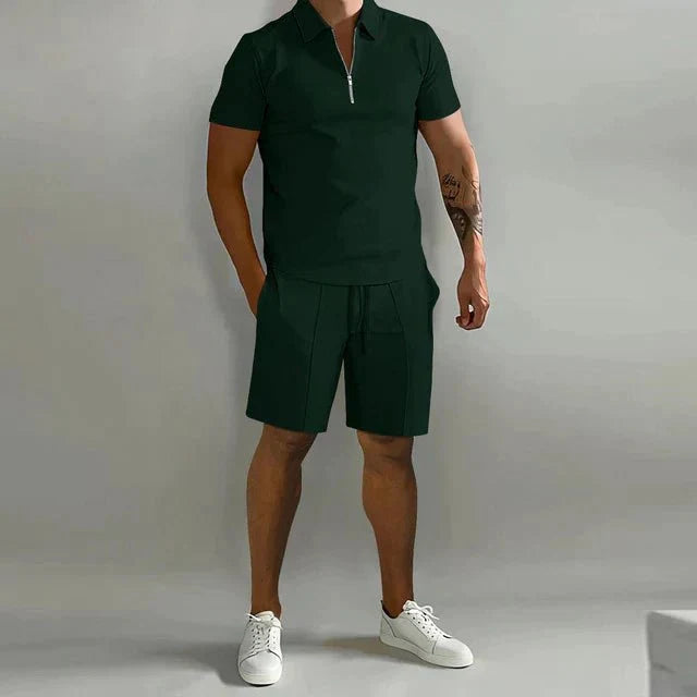 Conjunto masculino 2 peças polo e short casual respirável verão