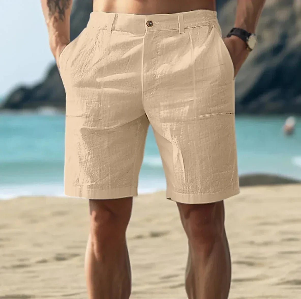 Calções de linho para homem corte relaxed fit respiráveis