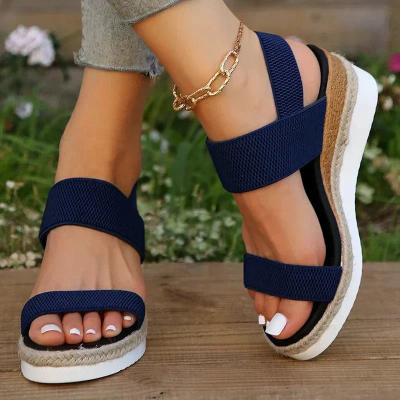 Sandálias plataforma ortopédicas femininas com tiras elásticas estilo desportivo