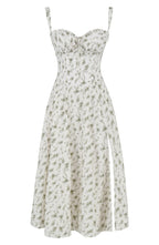 Vestido midi mulher com detalhe corset, silhueta ajustada e saia fluida