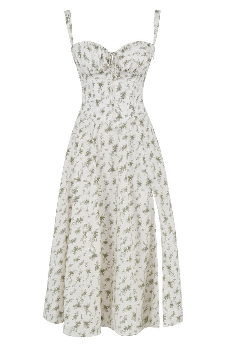 Vestido midi mulher com detalhe corset, silhueta ajustada e saia fluida