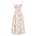 Vestido midi mulher com detalhe corset, silhueta ajustada e saia fluida