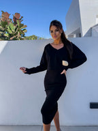 Conjunto feminino 2 peças saia midi e sweatshirt gola redonda
