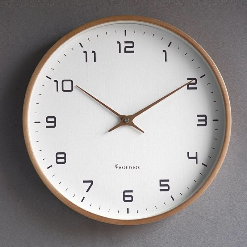 Relógio de parede em madeira silencioso com design escandinavo minimalista, madeira natural
