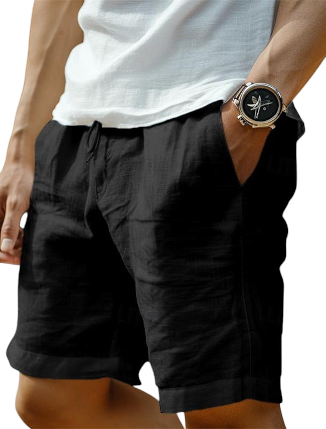 Calções homem casual confortáveis com cordão ajustável em várias cores