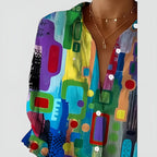 Blusa feminina com padrão geométrico caimento solto tecido leve