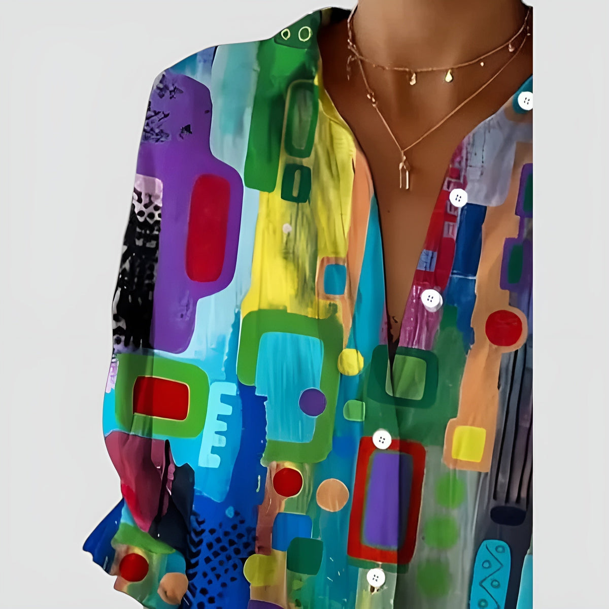 Blusa feminina com padrão geométrico caimento solto tecido leve