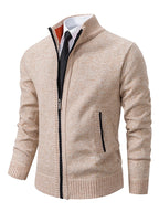 Cardigan homem malha canelada fecho completo gola alta