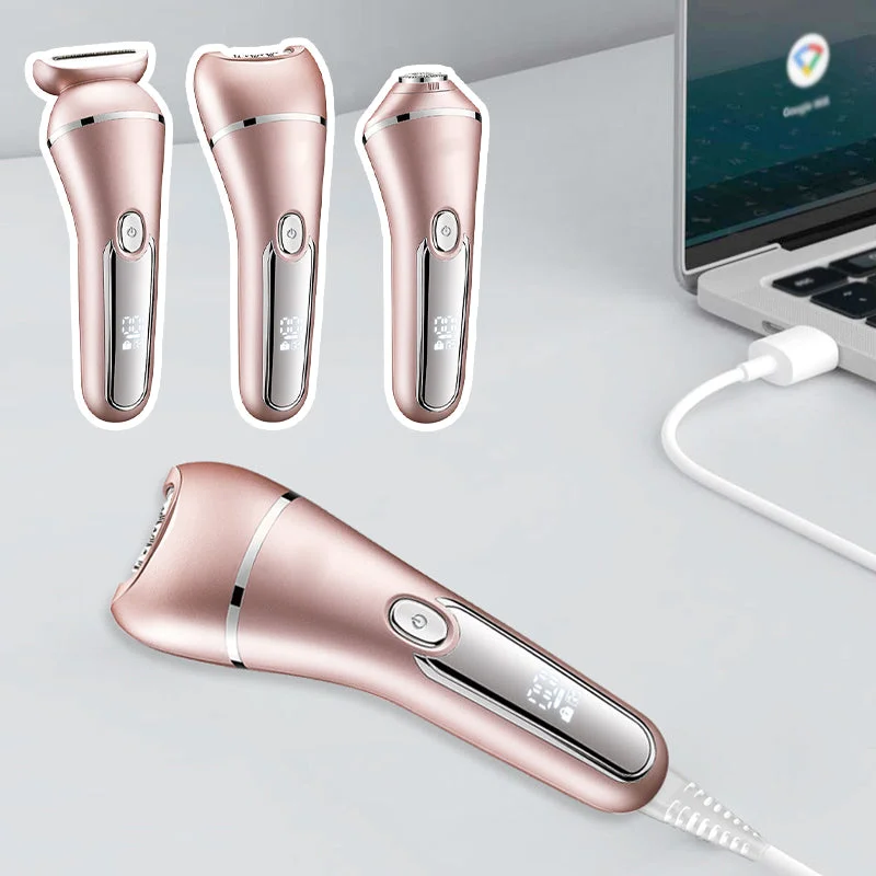 Depiladora elétrica feminina 3 em 1 impermeável recarregável USB rosto corpo biquíni