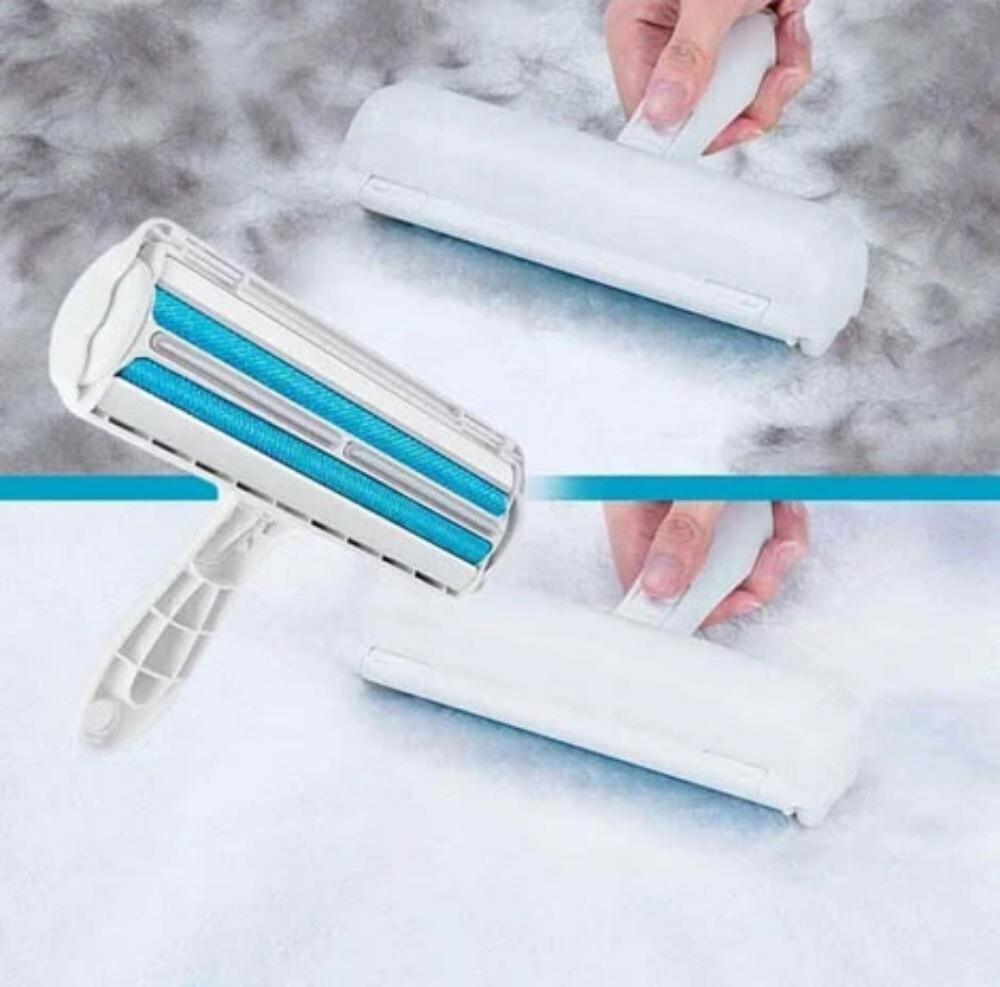 Removedor de pelos de animais com rolo de microfibra bidirecional reutilizável