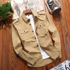 Camisa tática masculina algodão tecido militar corte slim com epauletes e bolsos duplos