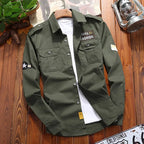 Camisa tática masculina algodão tecido militar corte slim com epauletes e bolsos duplos