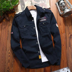 Camisa tática masculina algodão tecido militar corte slim com epauletes e bolsos duplos