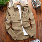 Camisa tática masculina algodão tecido militar corte slim com epauletes e bolsos duplos