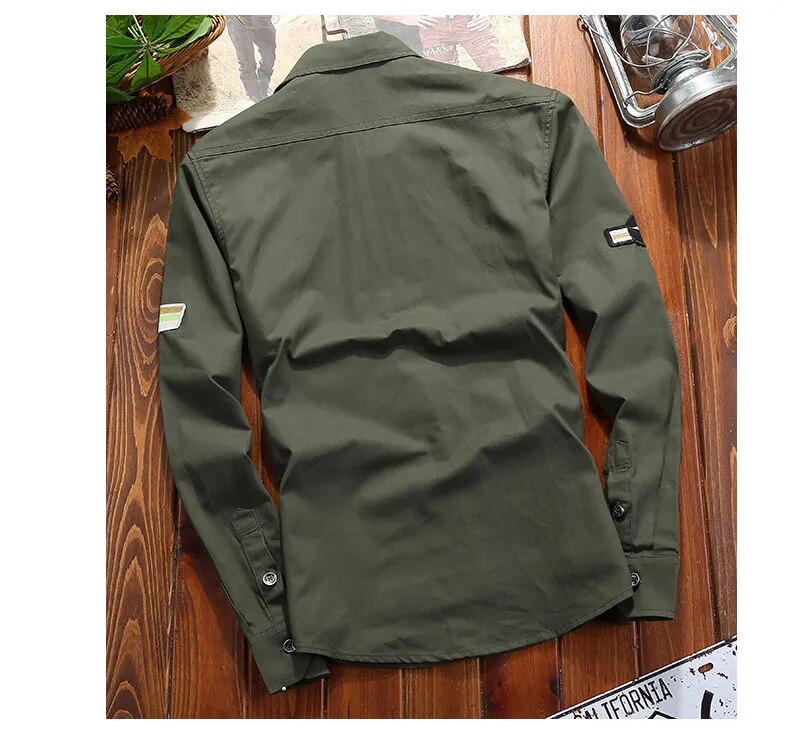 Camisa tática masculina algodão tecido militar corte slim com epauletes e bolsos duplos