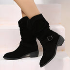 Botas femininas bico redondo salto baixo com palmilha macia para uso diário