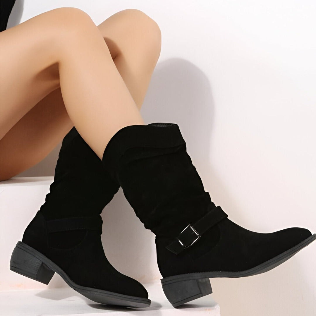 Botas femininas bico redondo salto baixo com palmilha macia para uso diário
