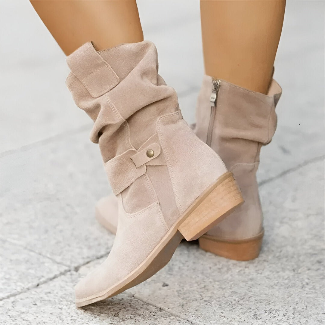 Botas femininas bico redondo salto baixo com palmilha macia para uso diário