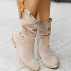 Botas femininas bico redondo salto baixo com palmilha macia para uso diário