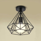 Candeeiro de teto LED retro gaiola geométrica metal preto 9W