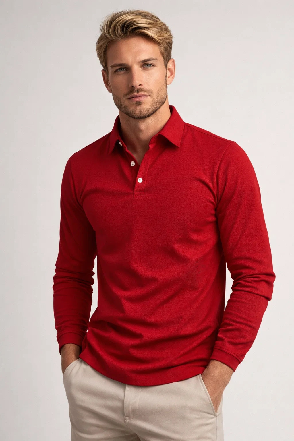 Polo homem manga longa gola clássica slim fit