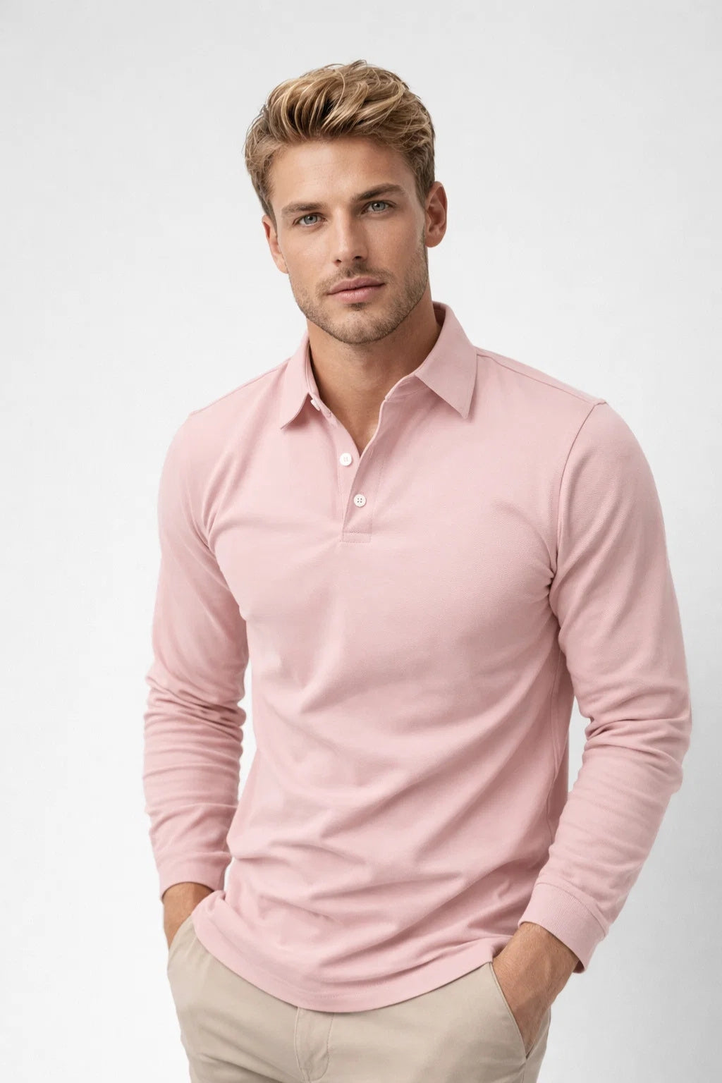 Polo homem manga longa gola clássica slim fit